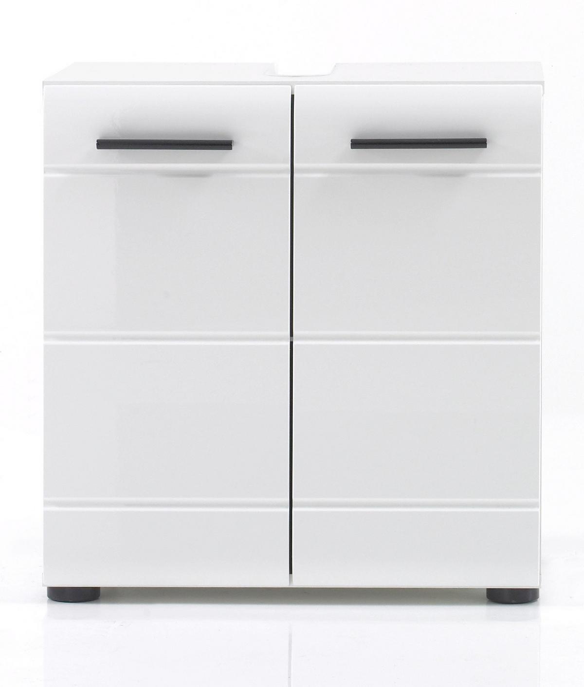 WASCHBECKENUNTERSCHRANK weiß Hochglanz, Badschrank 60 x 56 cm - Weiß Hochglanz/Schwarz, Holzwerkstoff/Kunststoff (31/56/60cm) - Top.Furn