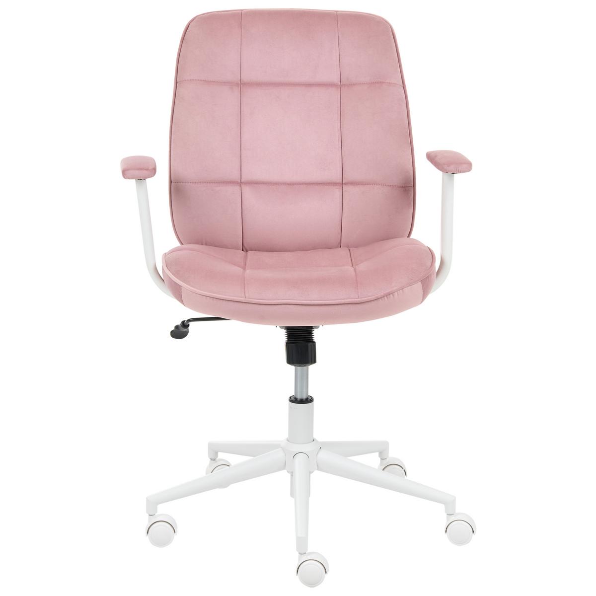 BÜROSTUHL Samtstoff Rosa Carlton - Pink/Weiß, Textil/Metall (60/87/60cm) - Beliani