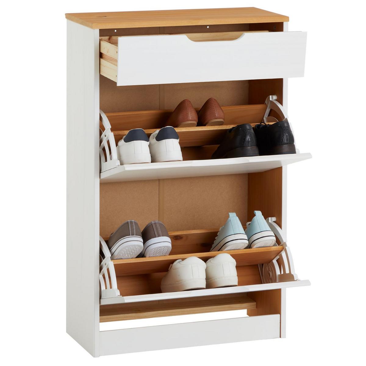SCHUHSCHRANK BASIL - Weiß/Braun, Holz (58/93/25cm) - IDIMEX