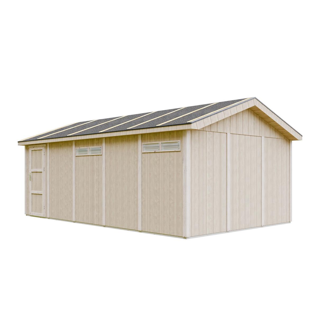 GARAGE Premium Qualität 21 m²- L378xB648 cm - Konstruktion aus LP Smartside-Panels - Gartenhaus M992B - Beige, Holzwerkstoff (354/269/604cm) - Timbela