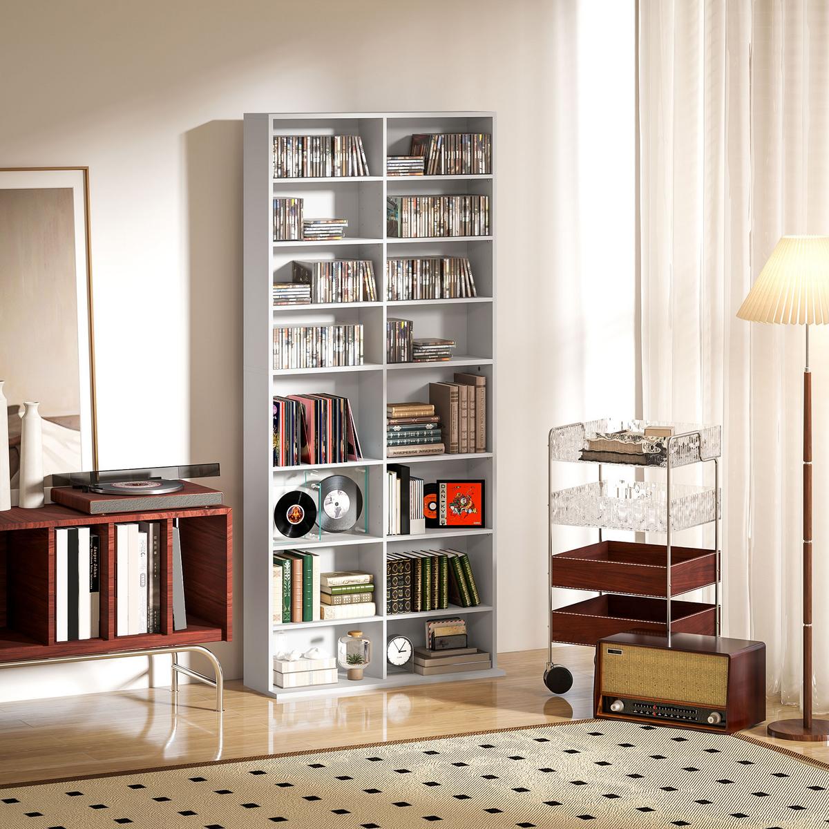 CD DVD Blueray Regal CD-Ständer mit 18 Fächern fürs Wohnzimmer Weiß - Weiß, Karton (24/175/78.5cm) - HOMCOM