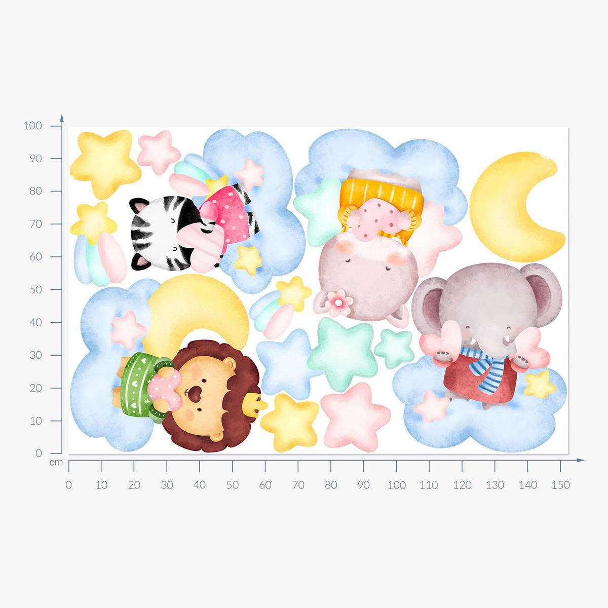 WANDAUFKLEBER 100x153cm - Tiere in den Wolken - Multicolor, Kunststoff (100/153/0.1cm) - Wallfluent