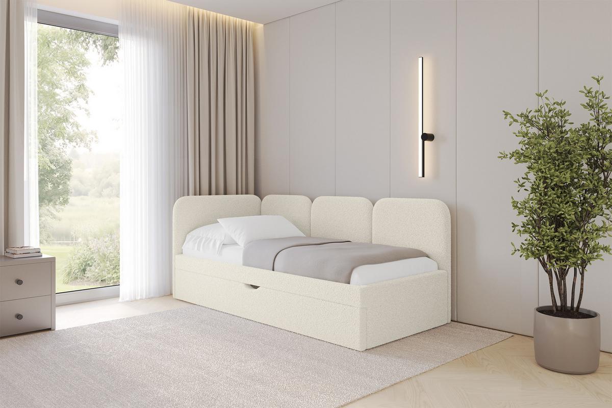 EINZELLBETT Jugendbett mit Bettkasten, Rechts - ALVY 100x200 Beige - Perlmutt, Holzwerkstoff/Textil (100/200cm) - ALTDECOR