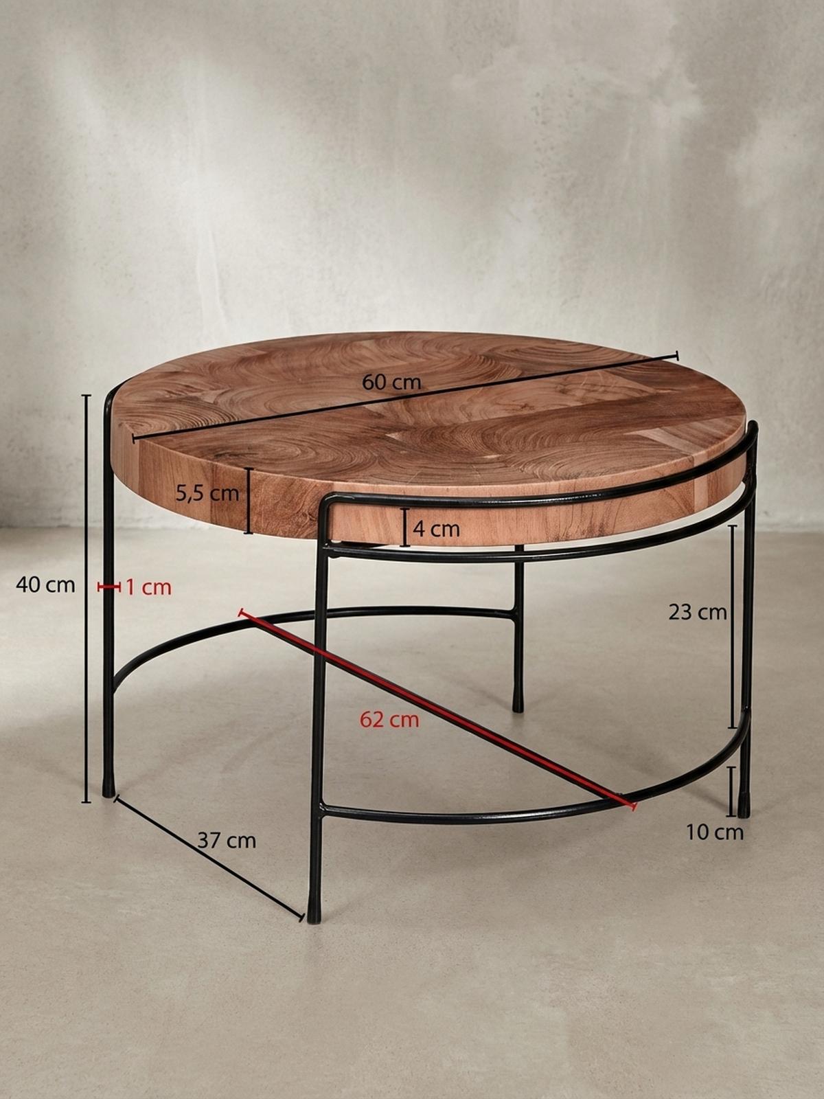 COUCHTISCH Industrial, Akazienholz Mattschwarz Metallgestell, 62x40x62 cm - Beige/Schwarz, Holz/Metall (62/62/40cm) - KADIMA DESIGN