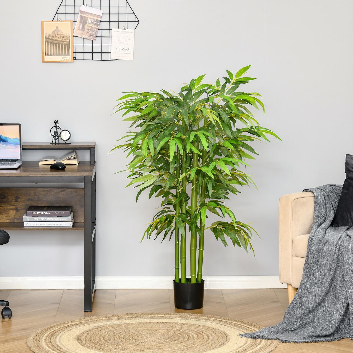 KÜNSTLICHE Bambus groß 140 cm Kunstpflanze, künstliche Pflanzen im Topf - Schwarz/Grün, Kunststoff/Textil (140cm) - HOMCOM