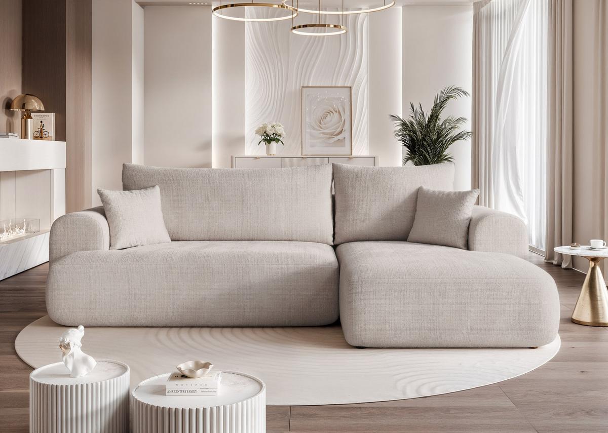 ECKSOFA BLOOM Rechts mit Schlaffunktion und Bettkasten Hellgrau - Hellgrau, Kunststoff/Textil (263/150cm) - Idohome