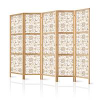 PARAVENT Japanischer 5-tlg 225x172 cm Beige Blumen - Beige, Holz/Textil (225/172/3cm) - Muralo