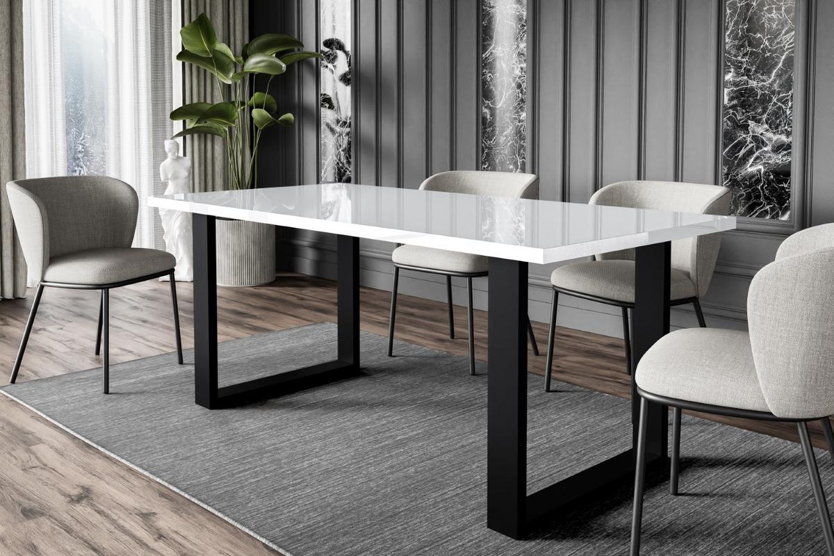 ESSTISCH 160x90x75 cm - Weiß Hochglanz / Schwarz - KLYN U - Weiß Hochglanz, Holzwerkstoff (160/90/75cm) - ALTDECOR