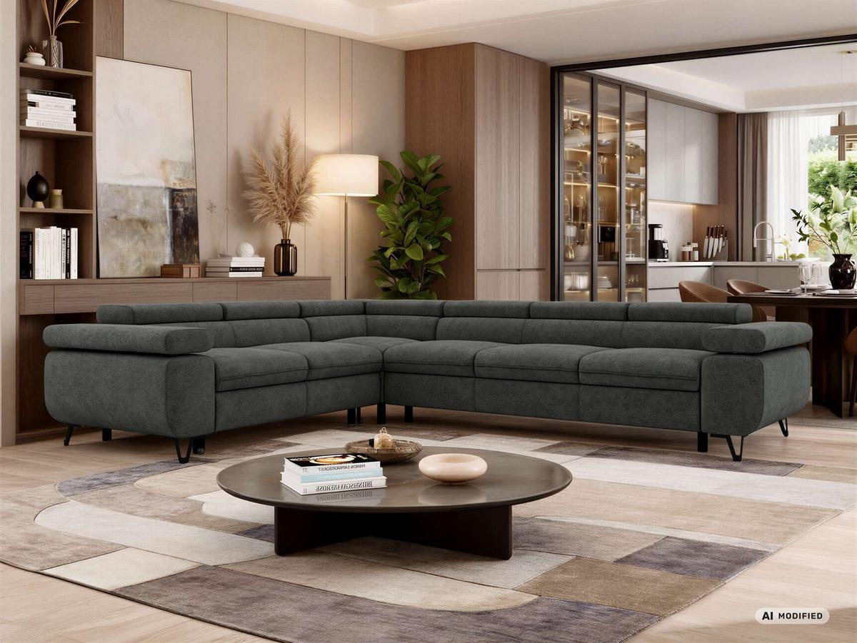 ECKSOFA NORDEN L - Dunkelgrau Stukture - Rechts Seite - Dunkelgrau/Schwarz, Textil/Metall (329/269cm) - MKS