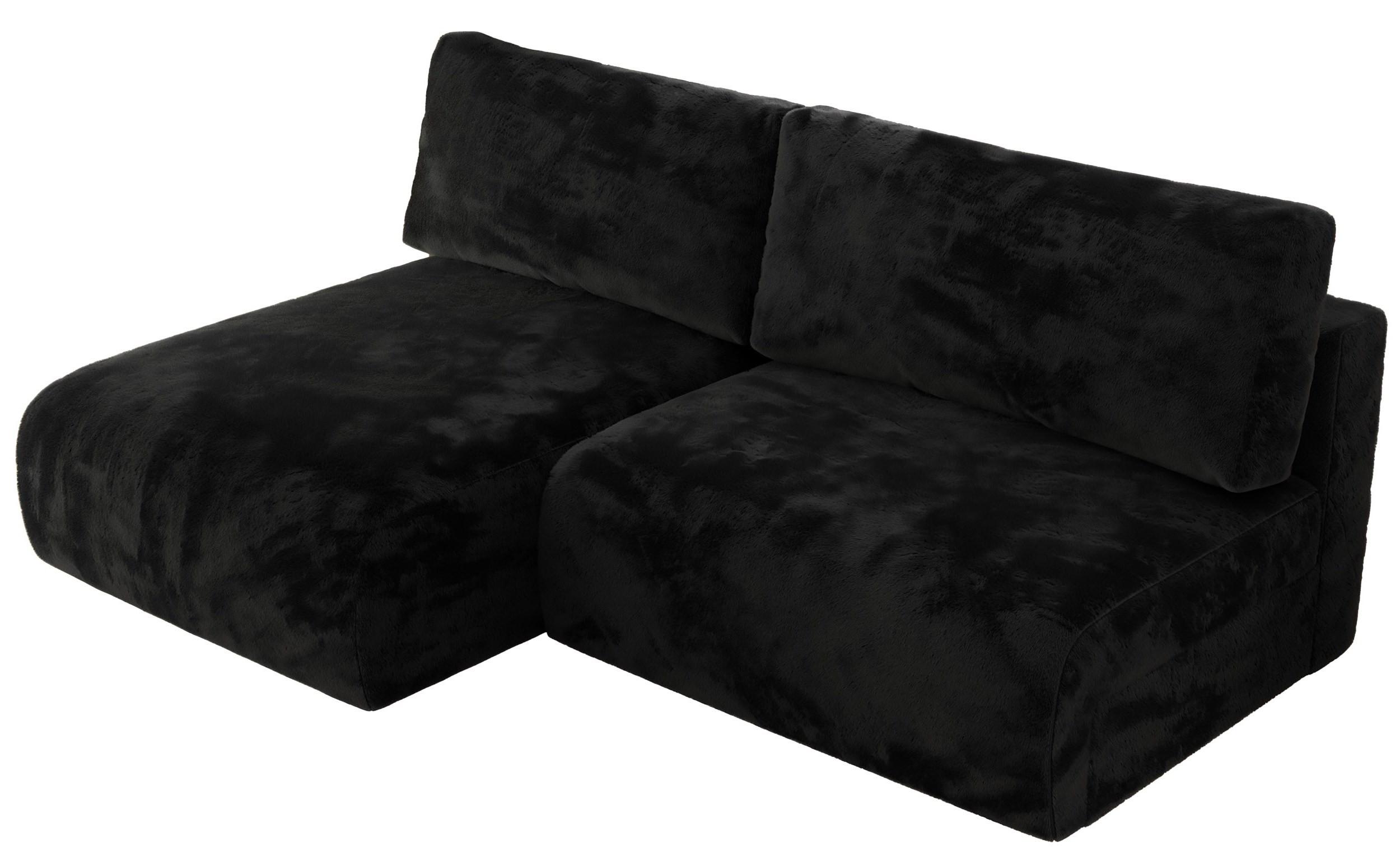 ECKSCHLAFSOFA VIVO L Schwarz Plüsch - links - Schwarz, Kunststoff/Textil (223/150cm) - MKS