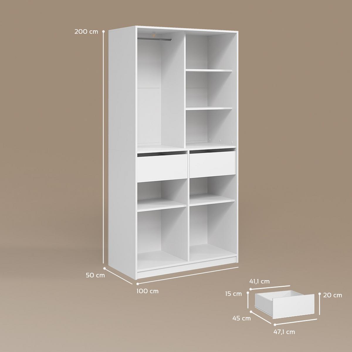 KLEIDERSCHRANK Trento Weiß mit 2 Schubladen - Weiß, Holzwerkstoff (100/200/50cm) - Livinity®