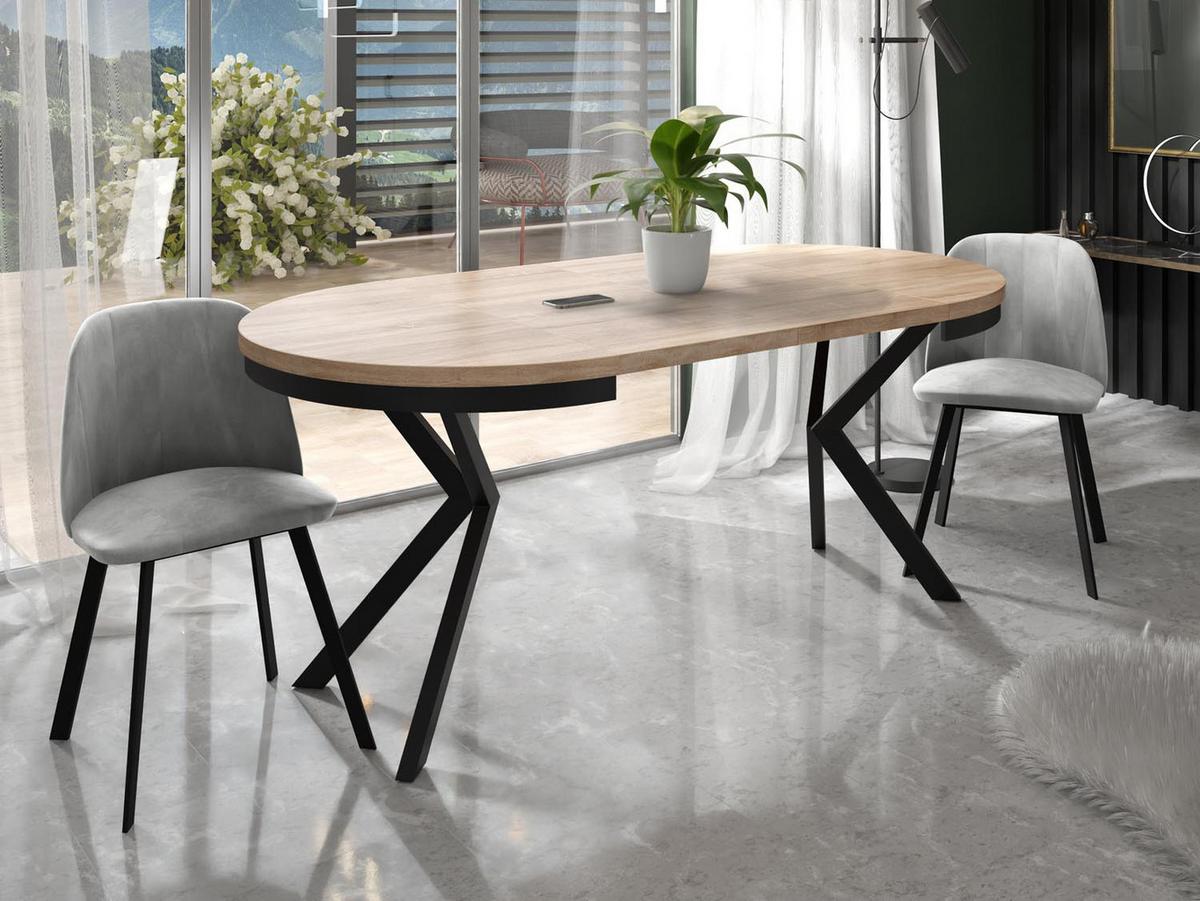 ESSTISCH Ross runder ausziehbarer, Sonoma Eiche 100-180/100/76 cm - Schwarz/Sonoma Eiche, Holzwerkstoff/Metall (100/180/76cm) - WFL GROUP