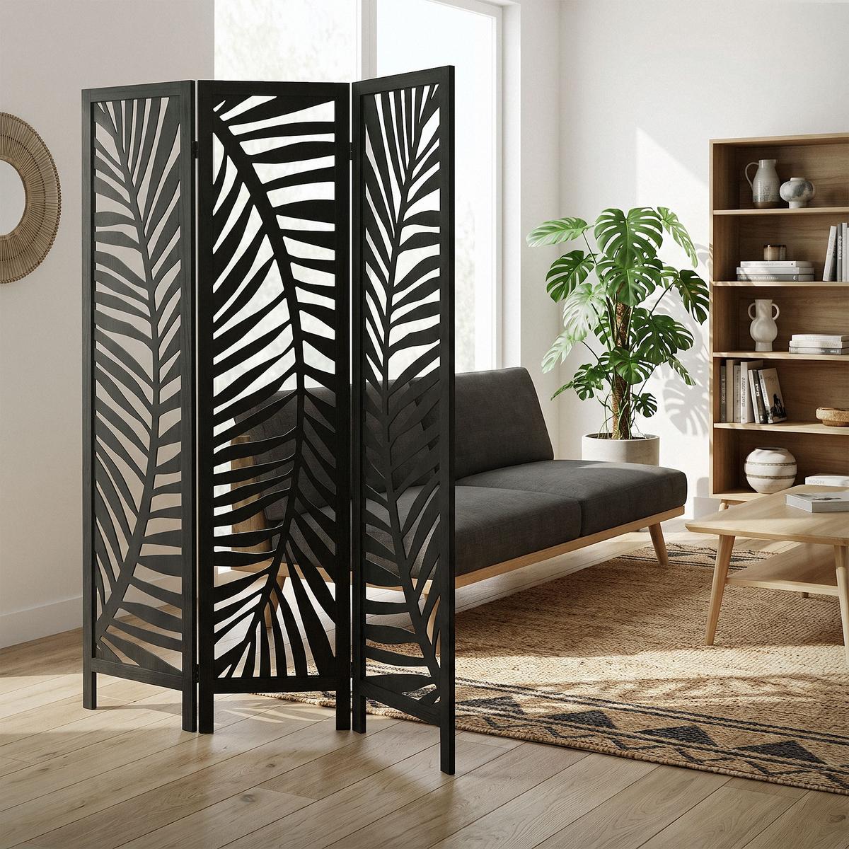 PARAVENT 3 teilig Fukuoka 170x121 cm Schwarz aus Holz - Schwarz, Holz (121/170/2cm) - ML-DESIGN