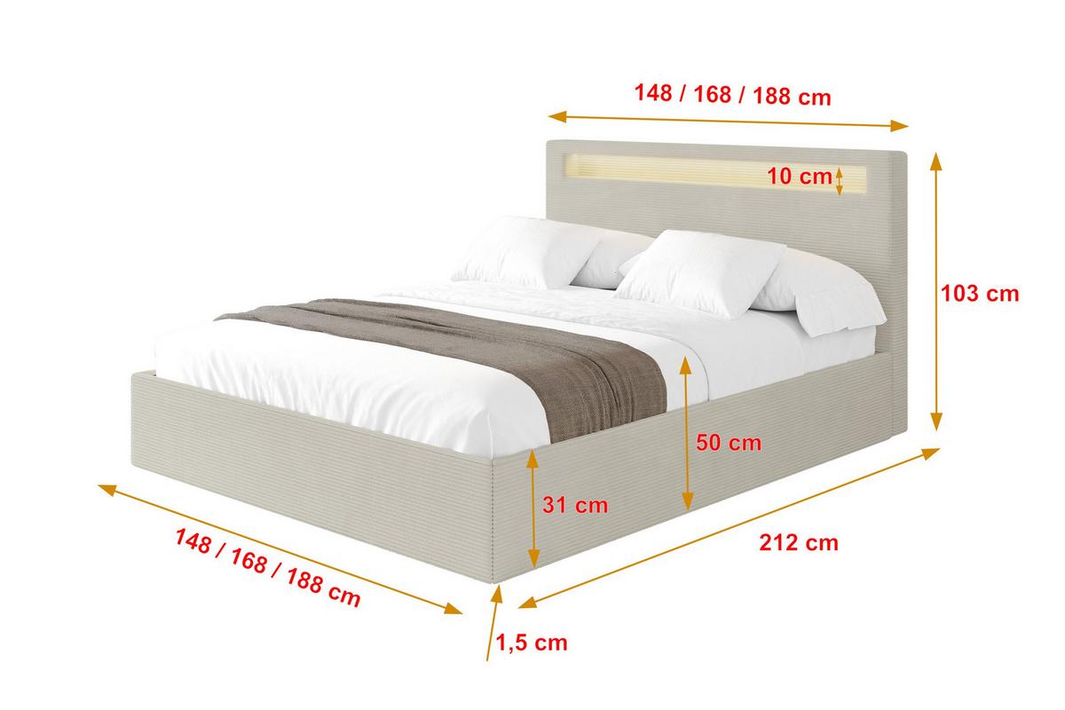 POLSTERBETT mit Bettkasten und Lattenrost, Boxbett ohne Matratze - GOLA 140x200 Creme - Creme, Holzwerkstoff/Textil (140/200cm) - ALTDECOR