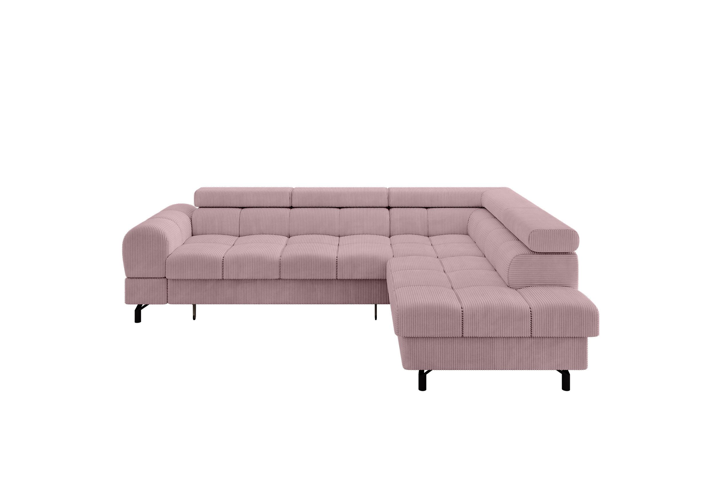 ECKSOFA mit Schlaffunktion Ottomane Rechts LUMA-L 272x203x70 Rosa Cord - Schwarz/Rosa, Holzwerkstoff/Kunststoff (203/272cm) - ALTDECOR