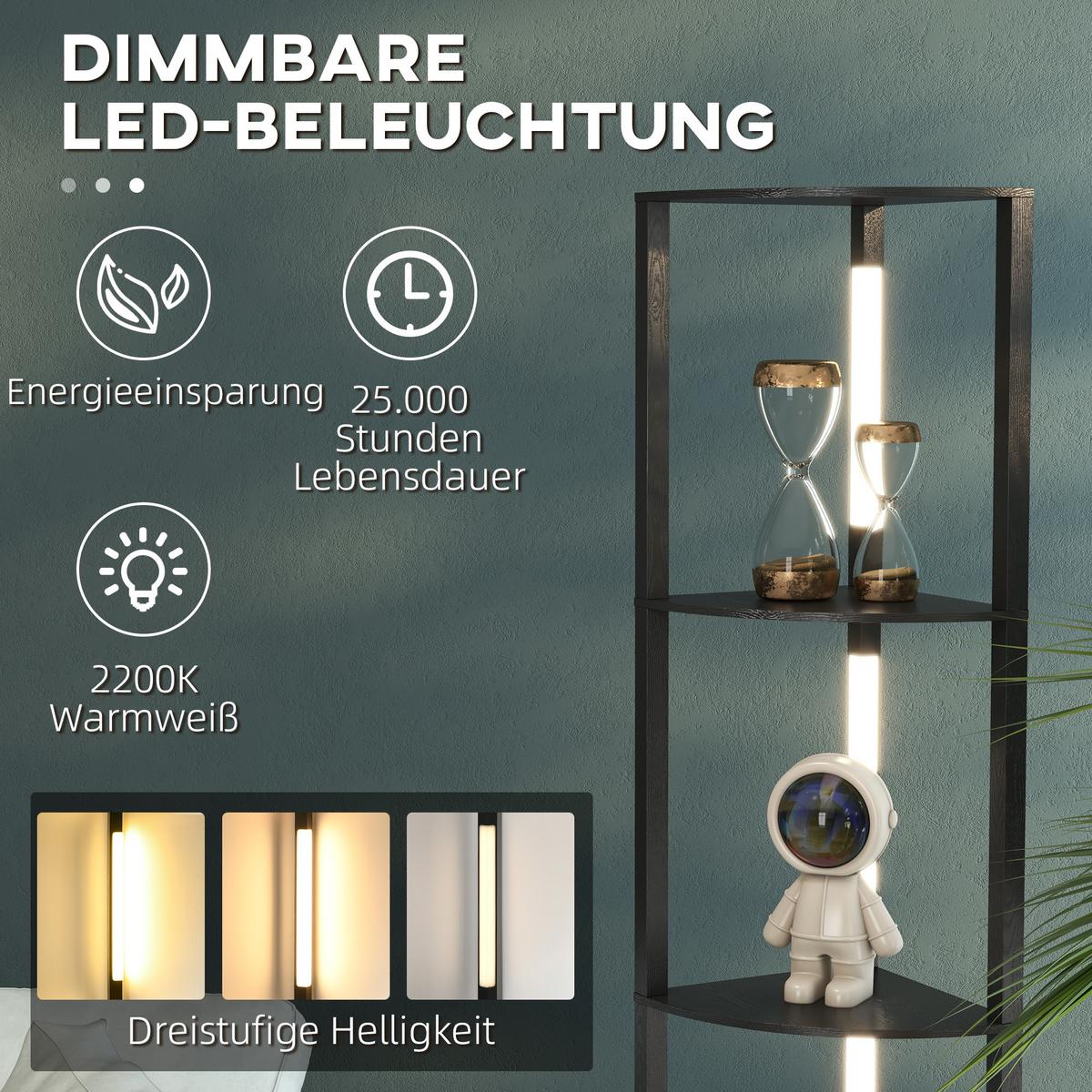 STEHLAMPE, LED 24 W Stehleuchte mit 4 Ablagen, E27 Sockel, für Wohnzimmer - Schwarz, Holzwerkstoff (41/29.5/163.5cm) - HOMCOM