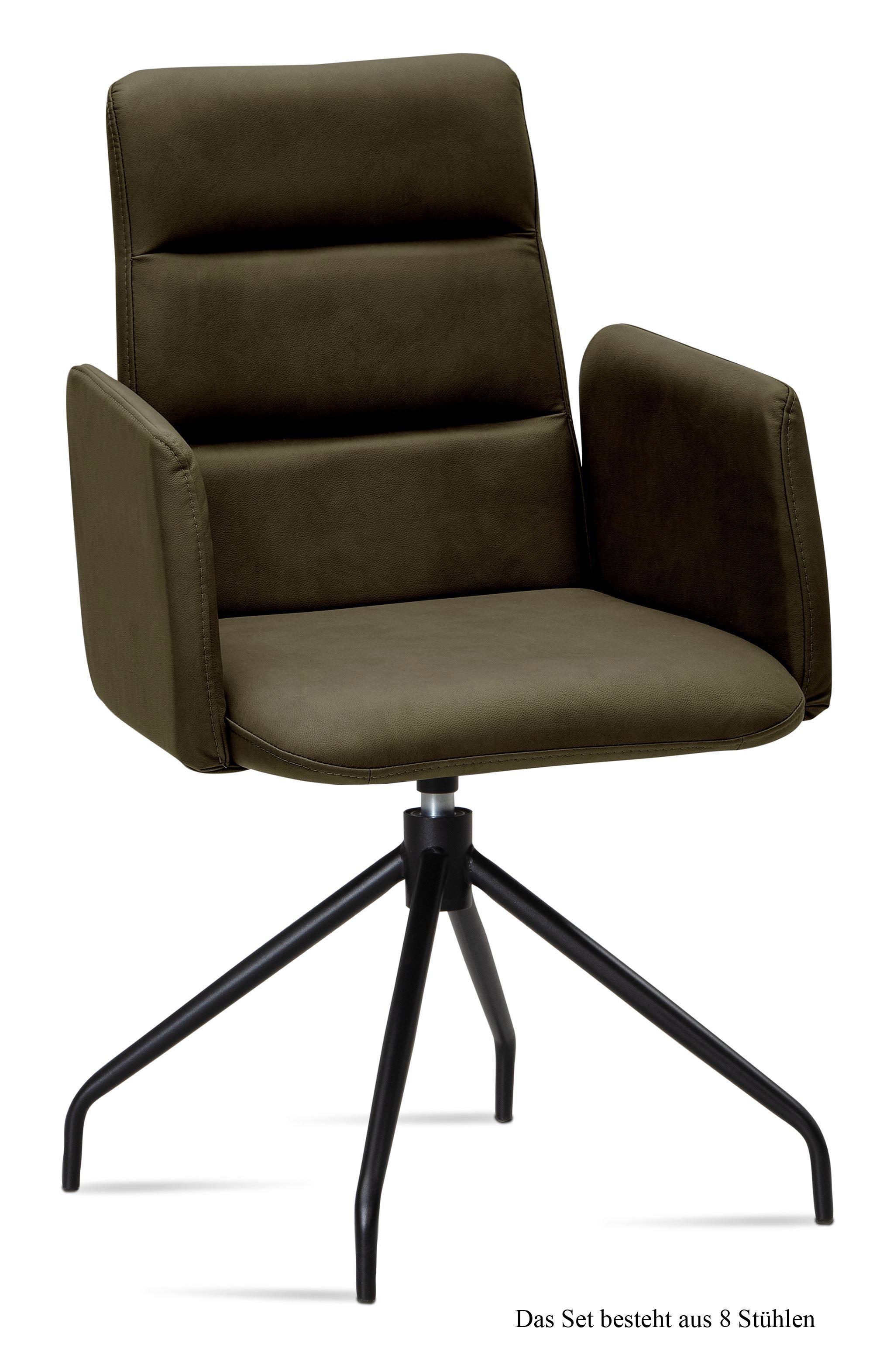 ARMLEHNSTUHL drehbar (8er-Set) Domona 52x92x60 Schwarz/Khaki - Dunkelgrün/Schwarz, Kunststoff (60/92/52cm) - 58aufmkessel