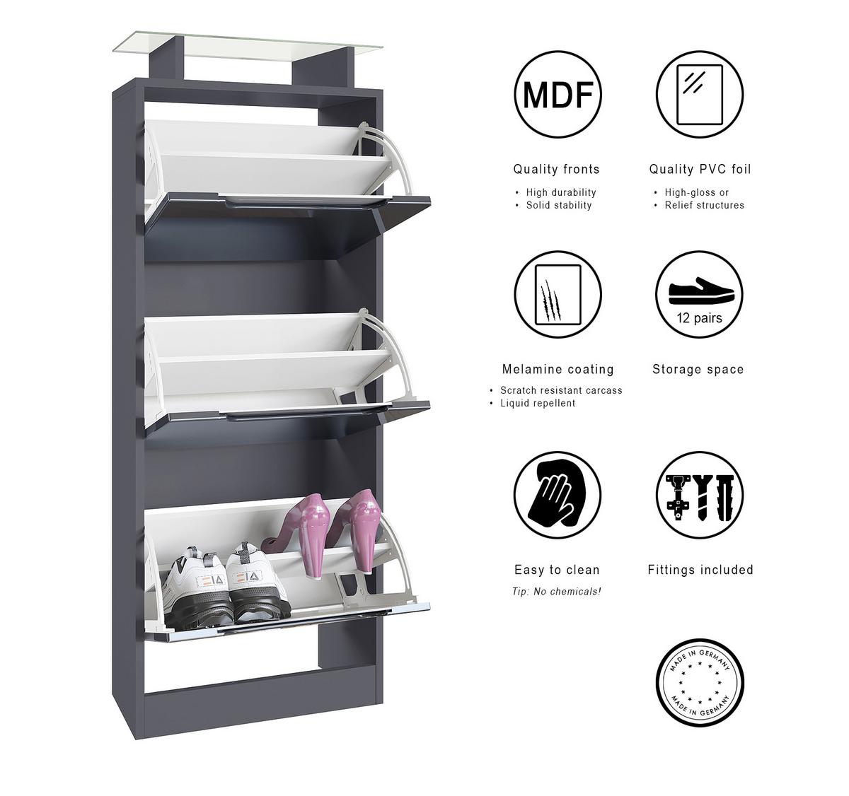 SCHUHSCHRANK Space Avola-Anthrazit - Anthrazit, Holzwerkstoff (46/128/23cm) - Vladon
