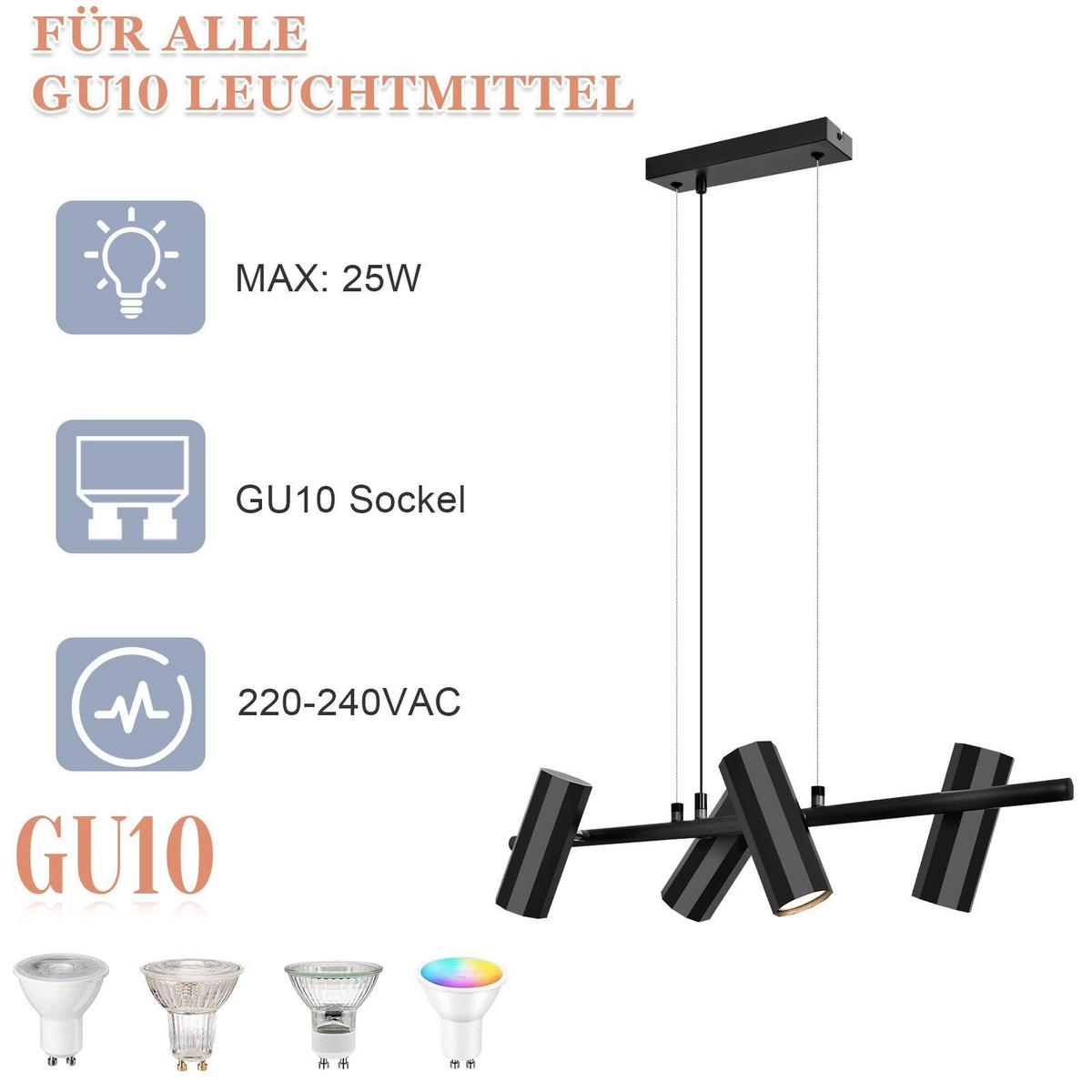 PENDELLEUCHTE Stärke 4-flammig 66/6/170 cm - Schwarz, Metall (66/6/170cm) - Nettlife