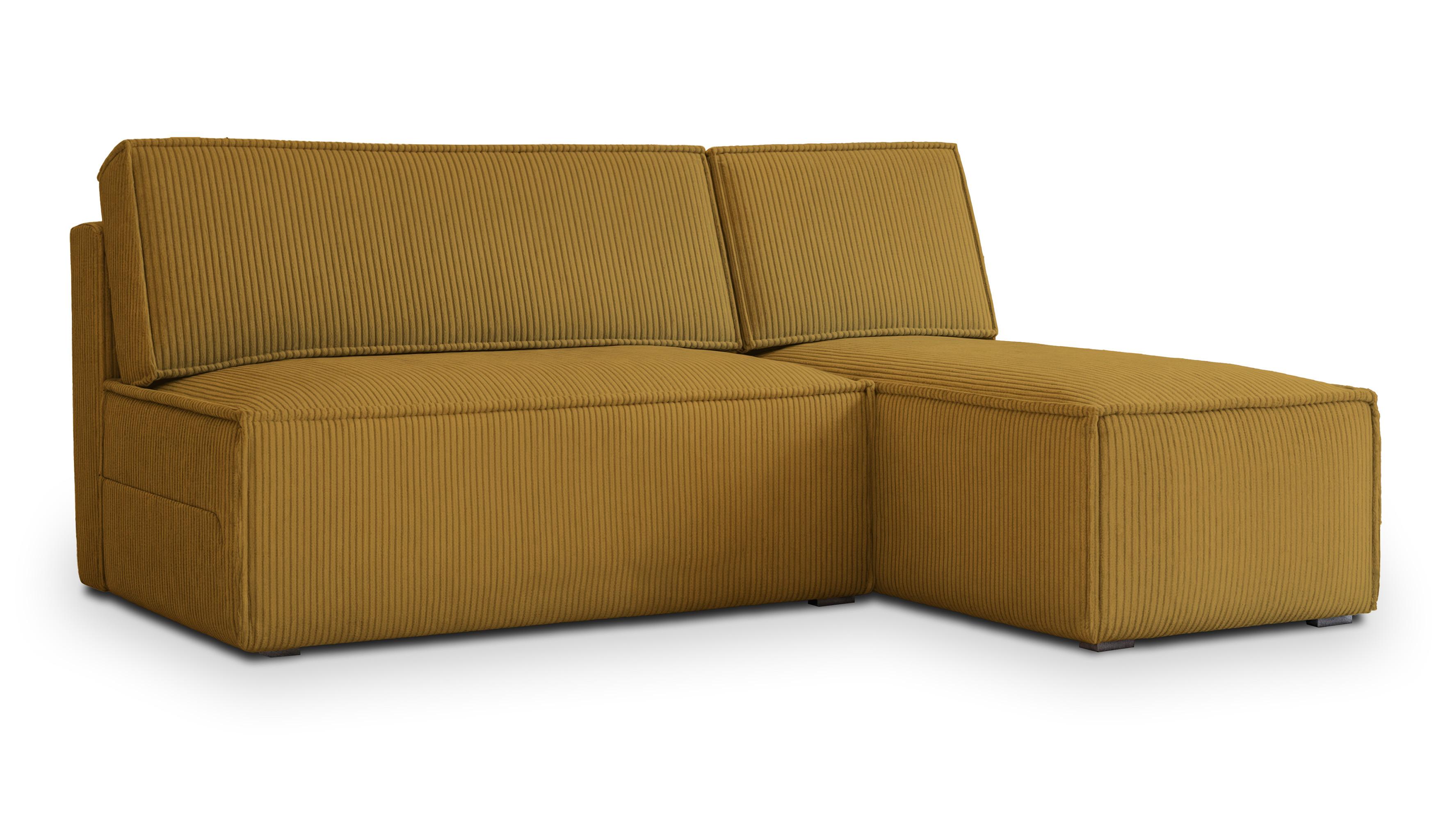 ECKSOFA BRISO P Gelb Kordstoff mit Schlaffunktion - Gelb/Grau, Holz/Kunststoff (200/140cm) - MASSENO