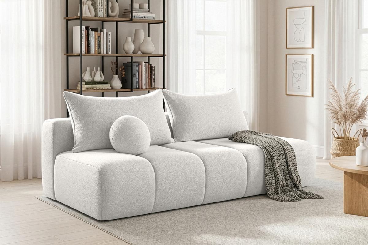 SCHLAFSOFA Milla mit Bettkasten, Creme Weiß 205/97/85 cm - Schwarz/Weiß, Textil/Metall (205/97/85cm) - WFL GROUP