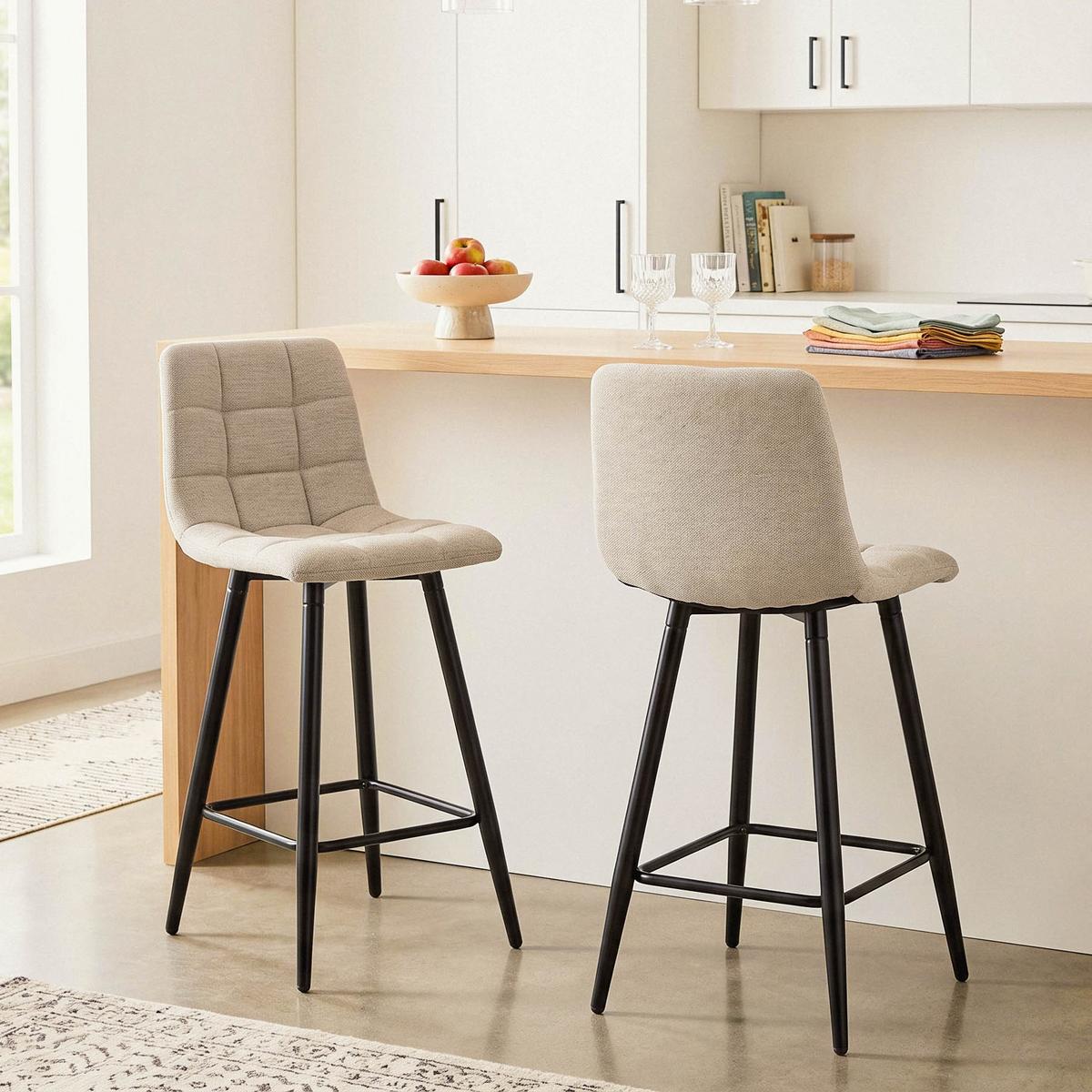 2ER-SET gepolsterter Hocker aus meliertem Stoff 42/94/51 cm - Beige, Textil (42/94/49cm) - Calicosy