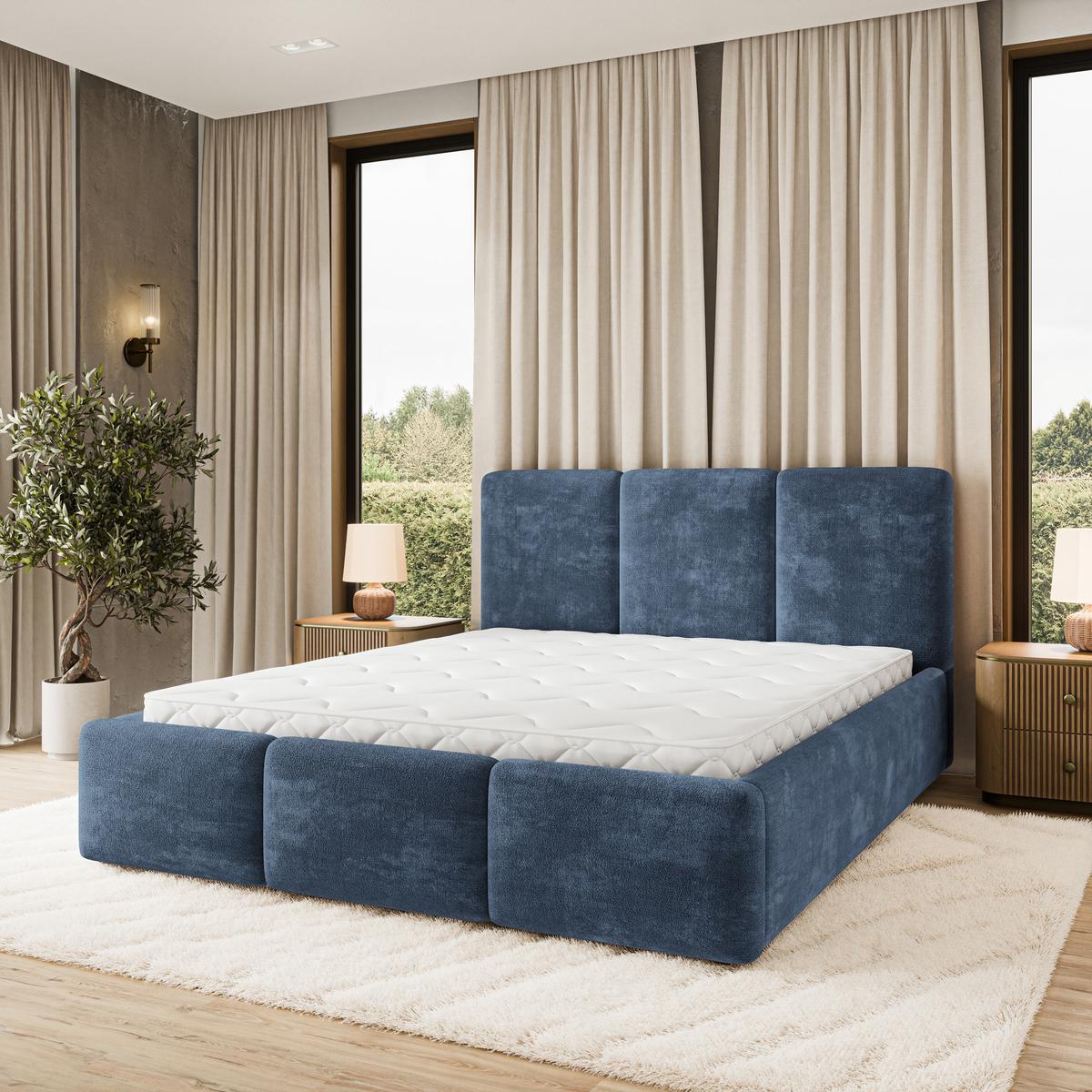 POLSTERBETT MORENA LM 120x200 cm mit Bettkästen - Blau - Blau, Holz (120/200cm) - MASSENO