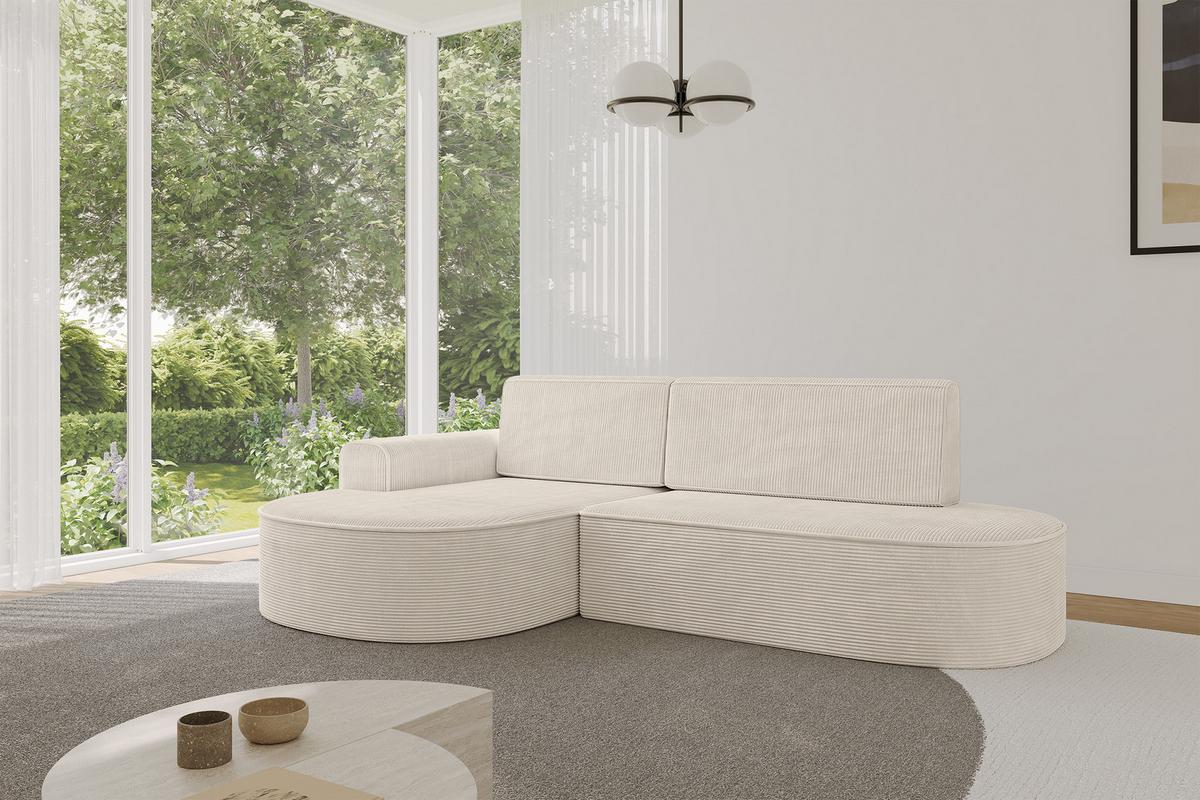ECKSOFA mit Schlaffunktion und Bettkasten Ottomane Links MARI-L1-S - 283x167x73 cm Beige Cord - Cognac/Schwarz, Holzwerkstoff/Kunststoff (283/167cm) - ALTDECOR
