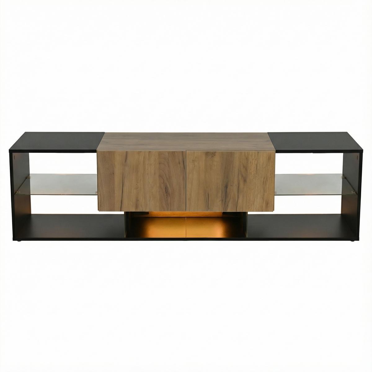 TV-SCHRANK in Schwarz & Natur mit LED - Eichefarben, Holzwerkstoff (160/42/40cm) - Urban Meuble