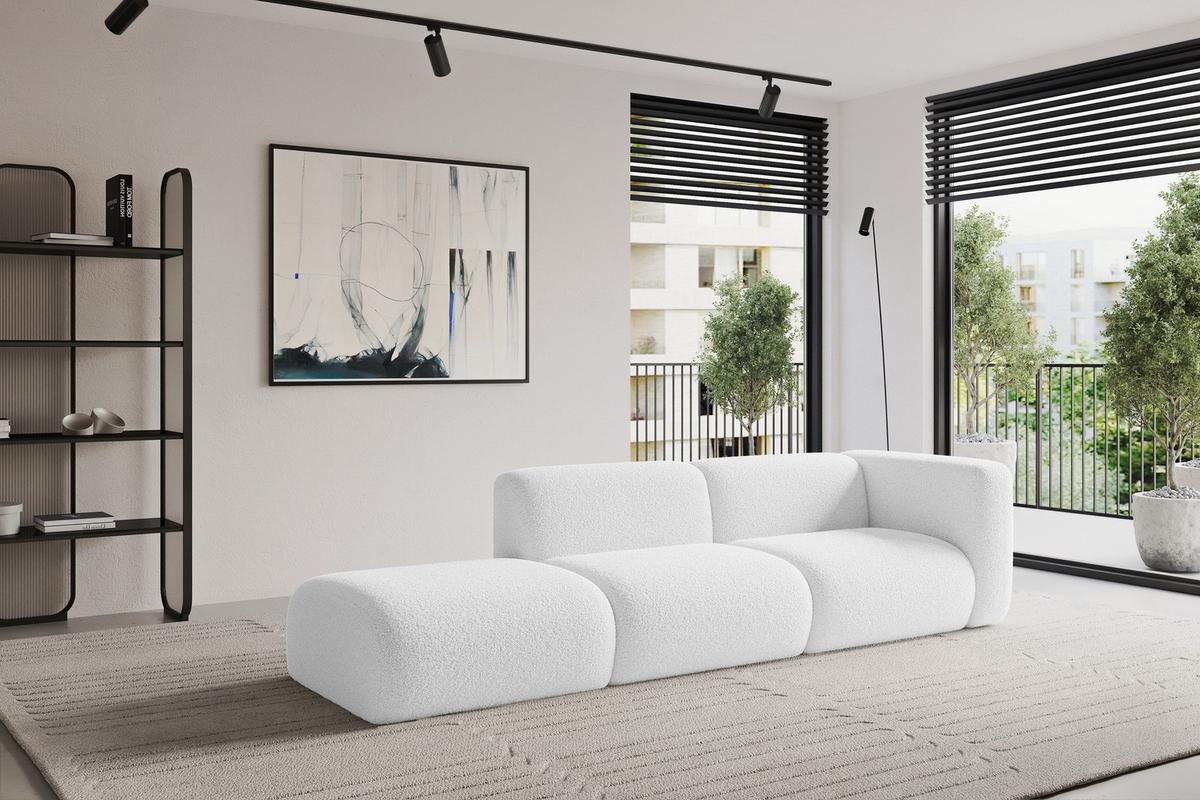 SOFA Ottomane Rechts MIRA-S3 296x89x70 Weiß Bouclé - Schwarz/Weiß, Holzwerkstoff/Kunststoff (296/70/89cm) - ALTDECOR