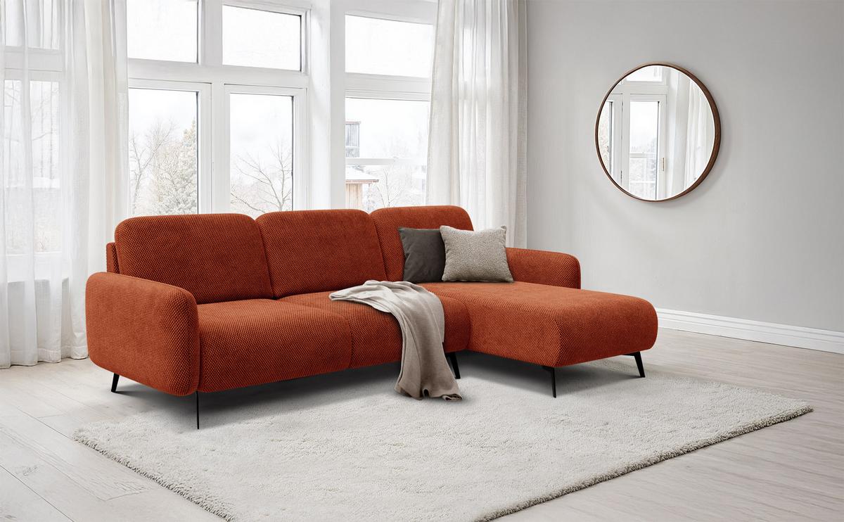 ECKSOFA FEBE 4-Sitzer rechts, dunkelorange - Dunkelorange/Schwarz, Holz/Textil (264/157cm) - Wozimo