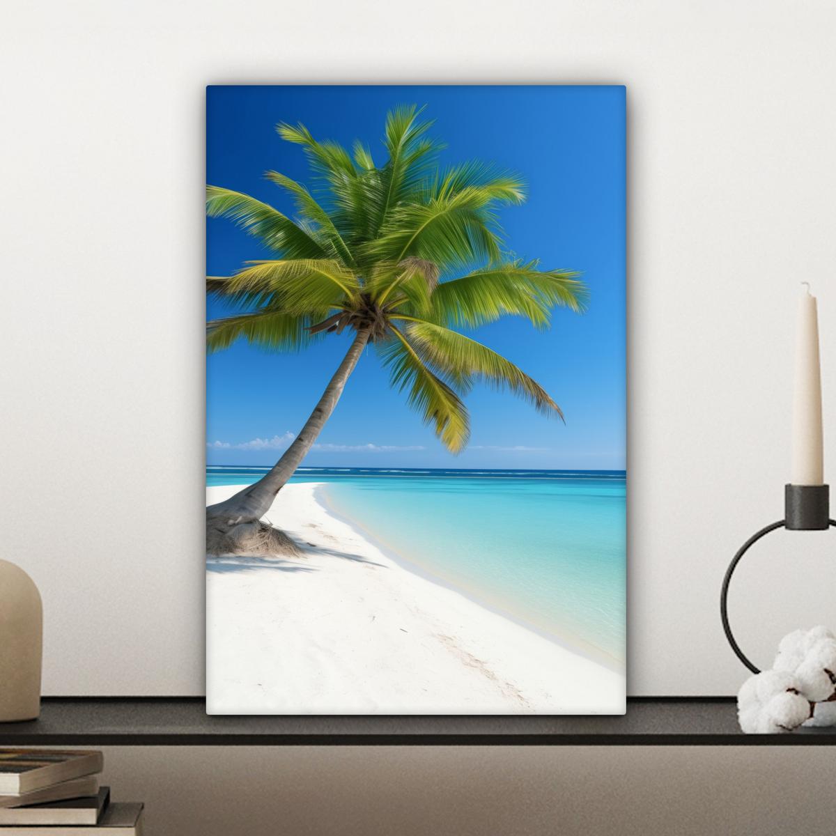 LEINWANDBILD Strand - Palme - Tropisch - Meer Deko Wohnzimmer 20x30 cm - Grün, Textil (20/30cm) - MuchoWow