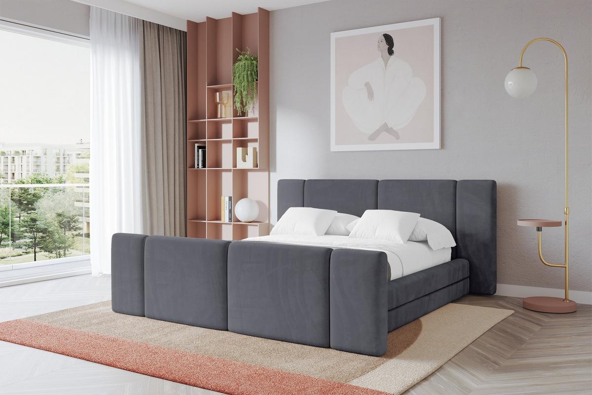 POLSTERBETT mit Bettkasten, Fußteil und Lattenrost, Bett mit Matratze H3/H4 - TEVO-Z 140x200 Dunkelgrau - Dunkelgrau, Holzwerkstoff/Textil (140/200cm) - ALTDECOR