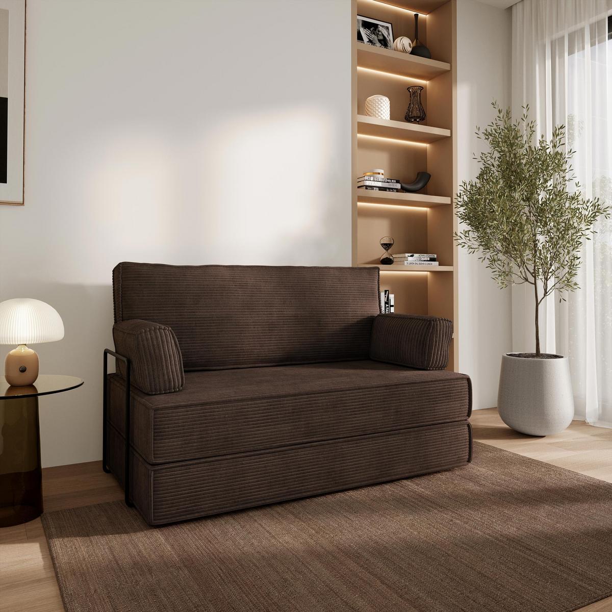 BETTSOFA LADIA aus Schaumstoff Cordstoff Braun Schlaffunktion - Braun, Textil (140/86/60cm) - MASSENO