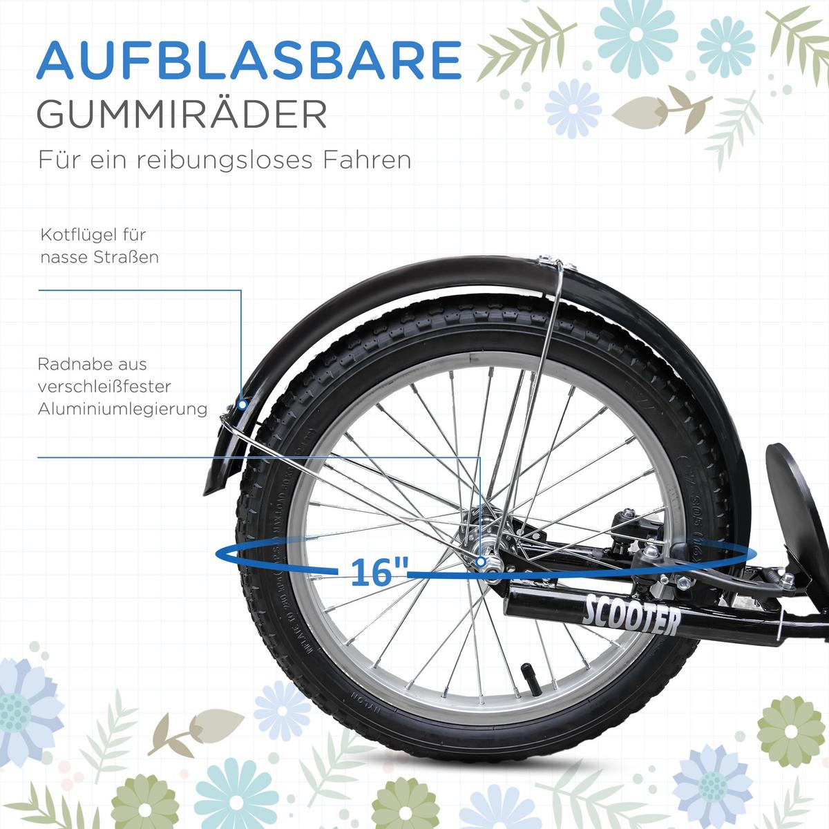 KINDERROLLER Scooter Tretroller mit Bremse Korb höhenverstellbar Gummi Blau - Blau, Metall (139/58/96cm) - HOMCOM