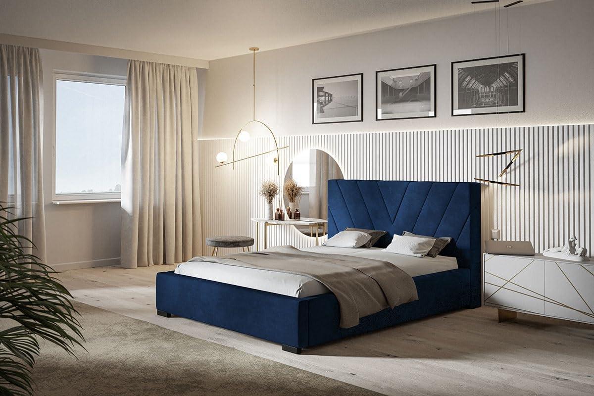POLSTERBETT Palermo mit Kopfteil, 180x200 cm, Doppelbett mit Bettkasten und Lattenrost aus Holz, Velourstoff Dunkelblau - Dunkelblau, Holz/Textil (180/200cm) - Alpi-Möbel