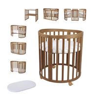 BABYBETT Vintage Oval 7in1 mit Matratze - Braun, Holz/Textil (73/124cm) - waldin
