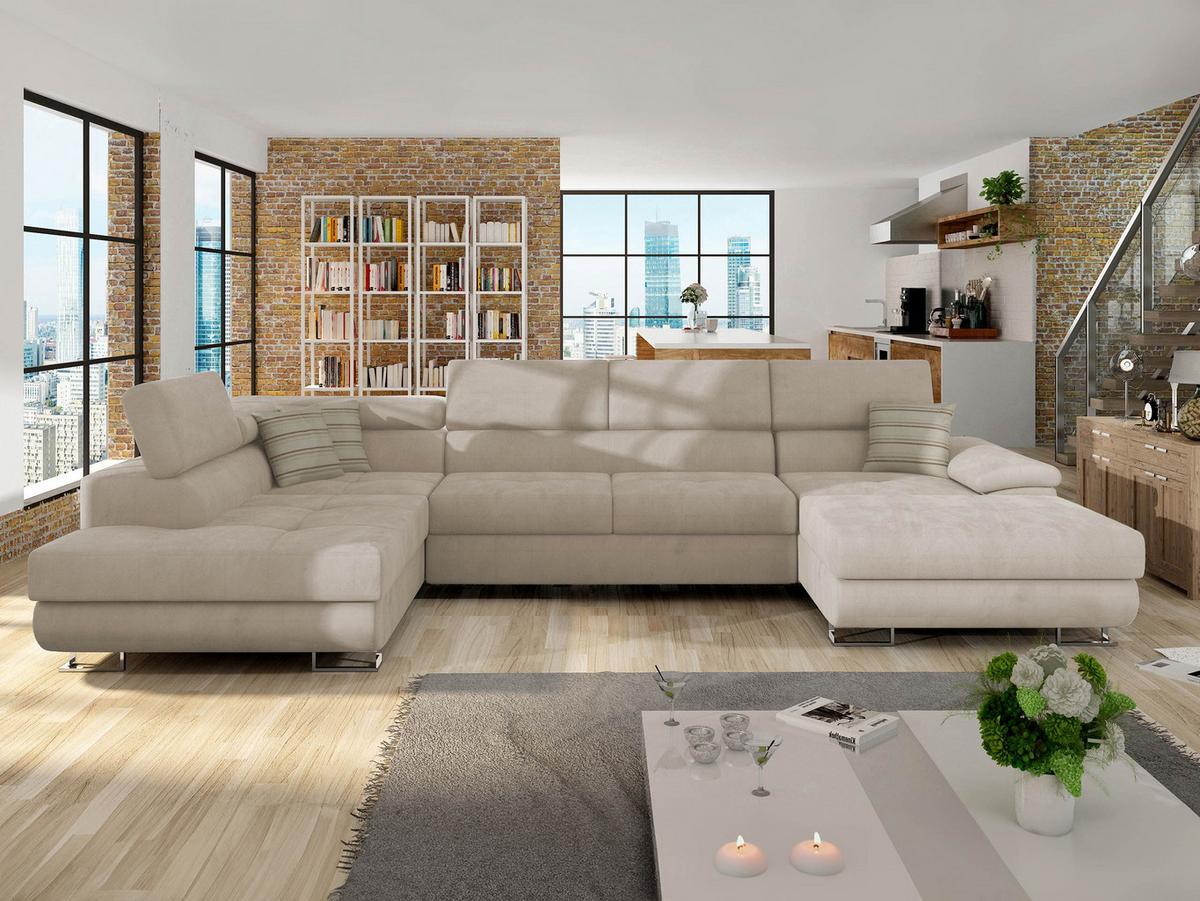 WOHNLANDSCHAFT Cotere Bis, Seite: Links - Creme, Holz (345/91/202cm) - MIRJAN24