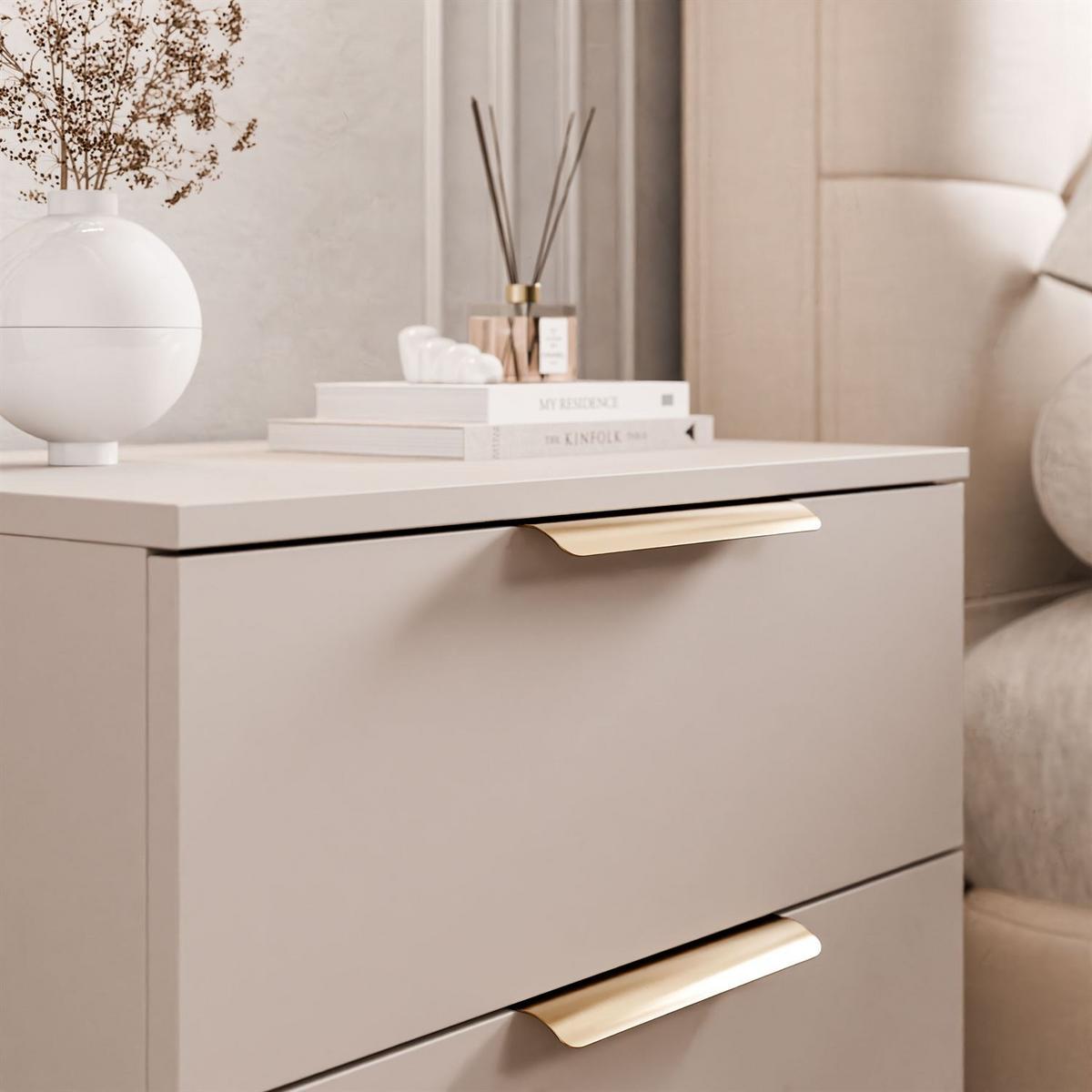 NACHTKOMMODE LINA KASCHMIR 2S LED hängend goldener Chromgriff - Kaschmir/Goldfarben, Holzwerkstoff (55/42/37cm) - Lookway