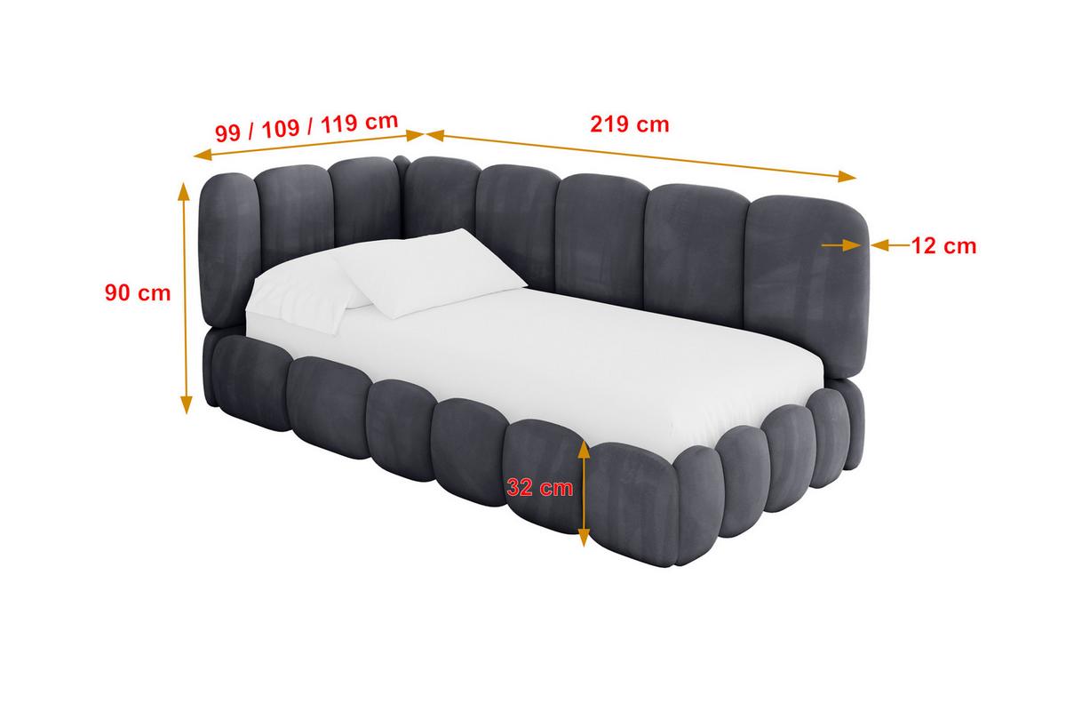 EINZELLBETT Jugendbett mit Bettkasten, Rechts - AVRY 80x200 Dunkelgrau - Titanfarben, Holzwerkstoff/Textil (80/200cm) - ALTDECOR