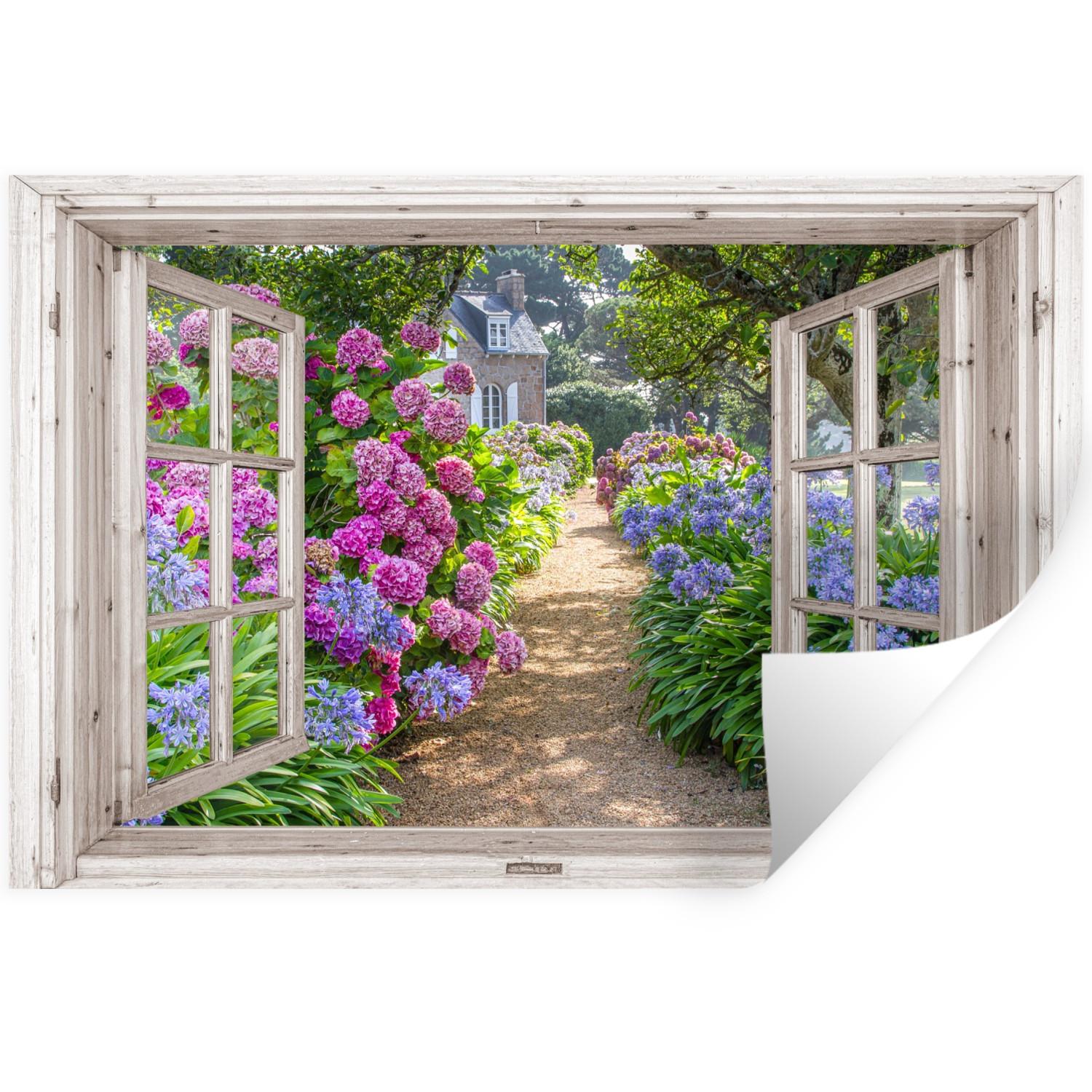 WANDTATTOO Hortensie - Durchsichtig - Blumen - Sommer - Lila - Weg Deko Wohnzimmer 60x40 cm - Lila, Kunststoff (60/40/0.1cm) - MuchoWow