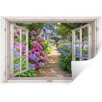 WANDTATTOO Hortensie - Durchsichtig - Blumen - Sommer - Lila - Weg Deko Wohnzimmer 60x40 cm - Lila, Kunststoff (60/40/0.1cm) - MuchoWow