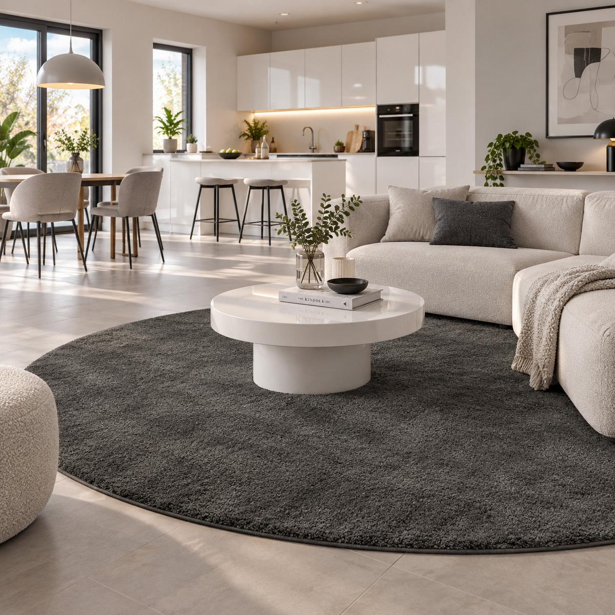 HOCHFLOR SHAGGY TEPPICH PALACE RUND - Chromfarben, Textil (133/133cm) - Snapstyle