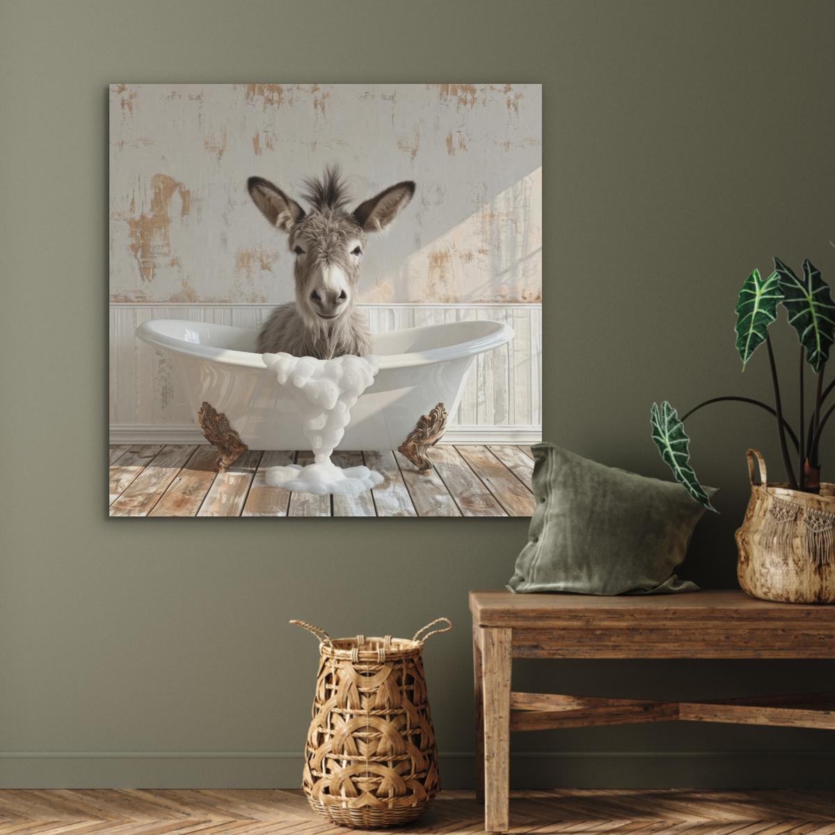 AKUSTIKBILD Esel - Tiere - Badewanne - Schaumstoff Akustikpaneele 90x90 cm - Weiß, Kunststoff (90/90/0.9cm) - MuchoWow