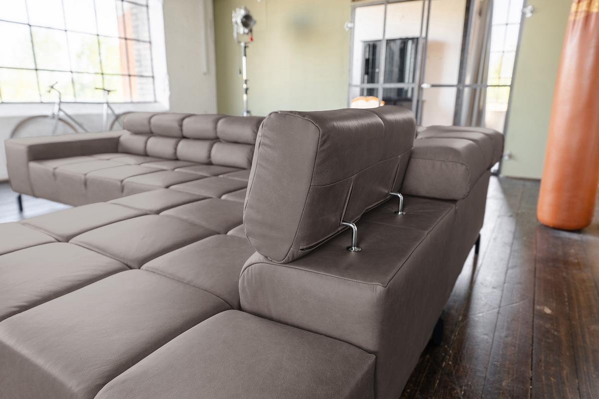 ECKSOFA NELSON Dunkelbraun Leder - Dunkelbraun/Schwarz, Leder/Metall (321/216cm) - KAWOLA