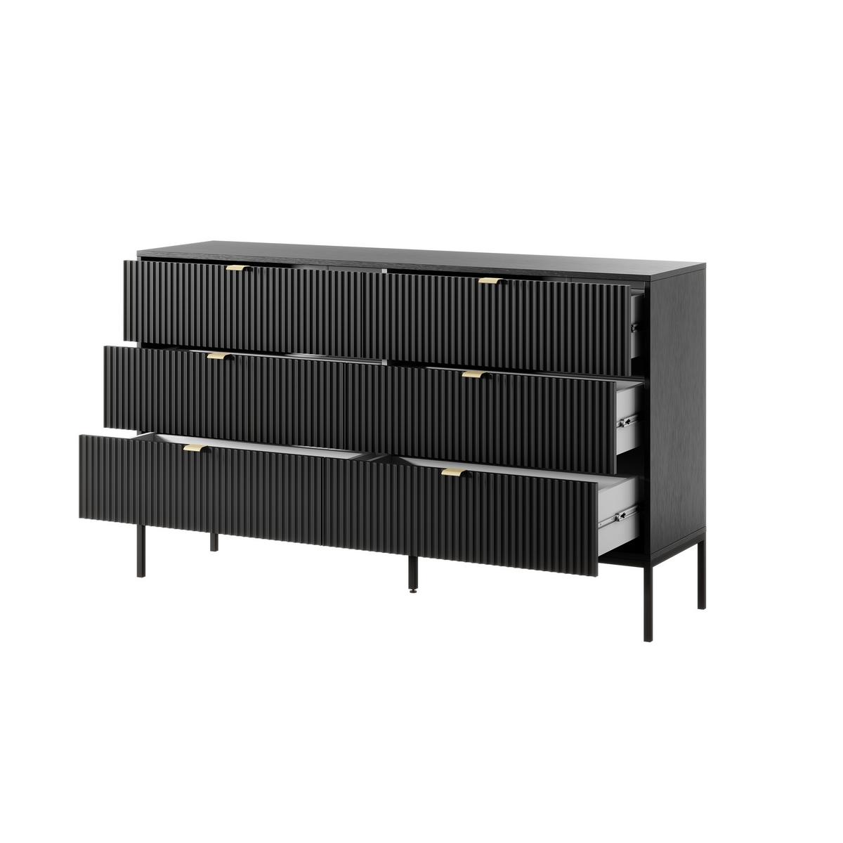 SIDEBOARD STELLARE 154/91/39 cm mit 6 Schubladen Schwarz - Schwarz, Holzwerkstoff (154/91/39cm) - MASSENO