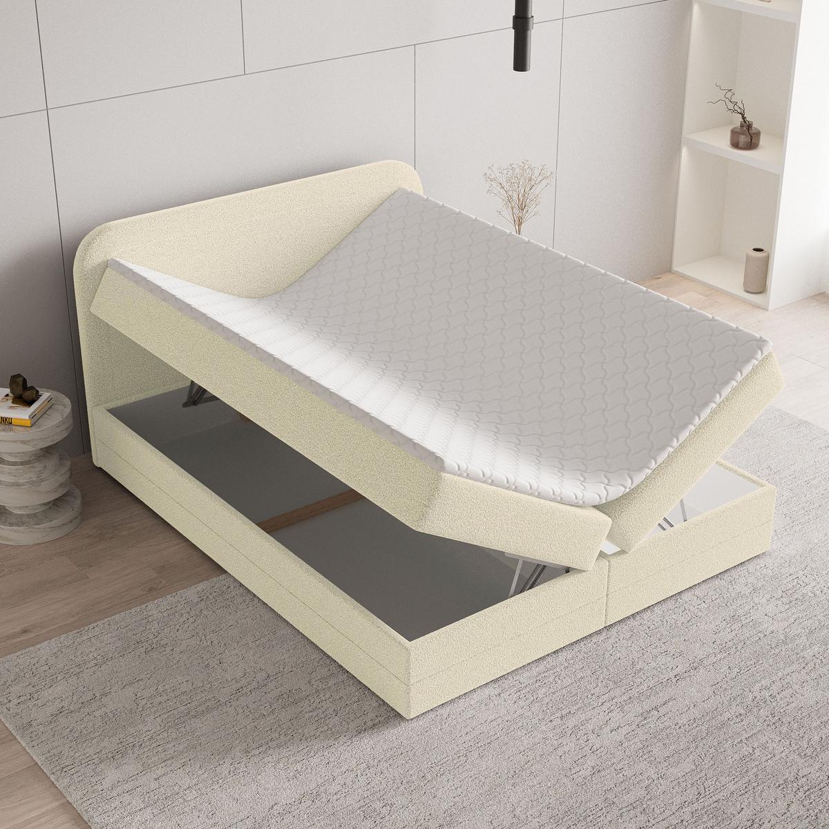 BOXBETT ARMEL 140x200 cm mit Matratze und Topper - Creme - Creme, Holz (140/200cm) - MASSENO