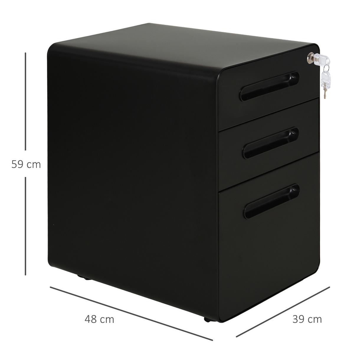 ROLLCONTAINER Aktenschrank mit 3 Schubladen Bürocontainer Stahl Schwarz - Schwarz, Metall (48/59/39cm) - Vinsetto