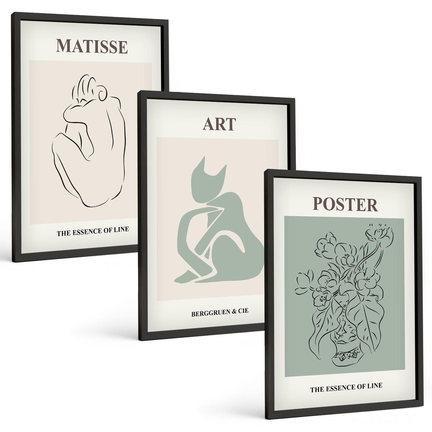 BILDER SET 3er Set - 40x60 cm Schwarzer Rahmen - Matisse Grün Beige Poster - Schwarz, Kunststoff (40/60cm) - TULUP