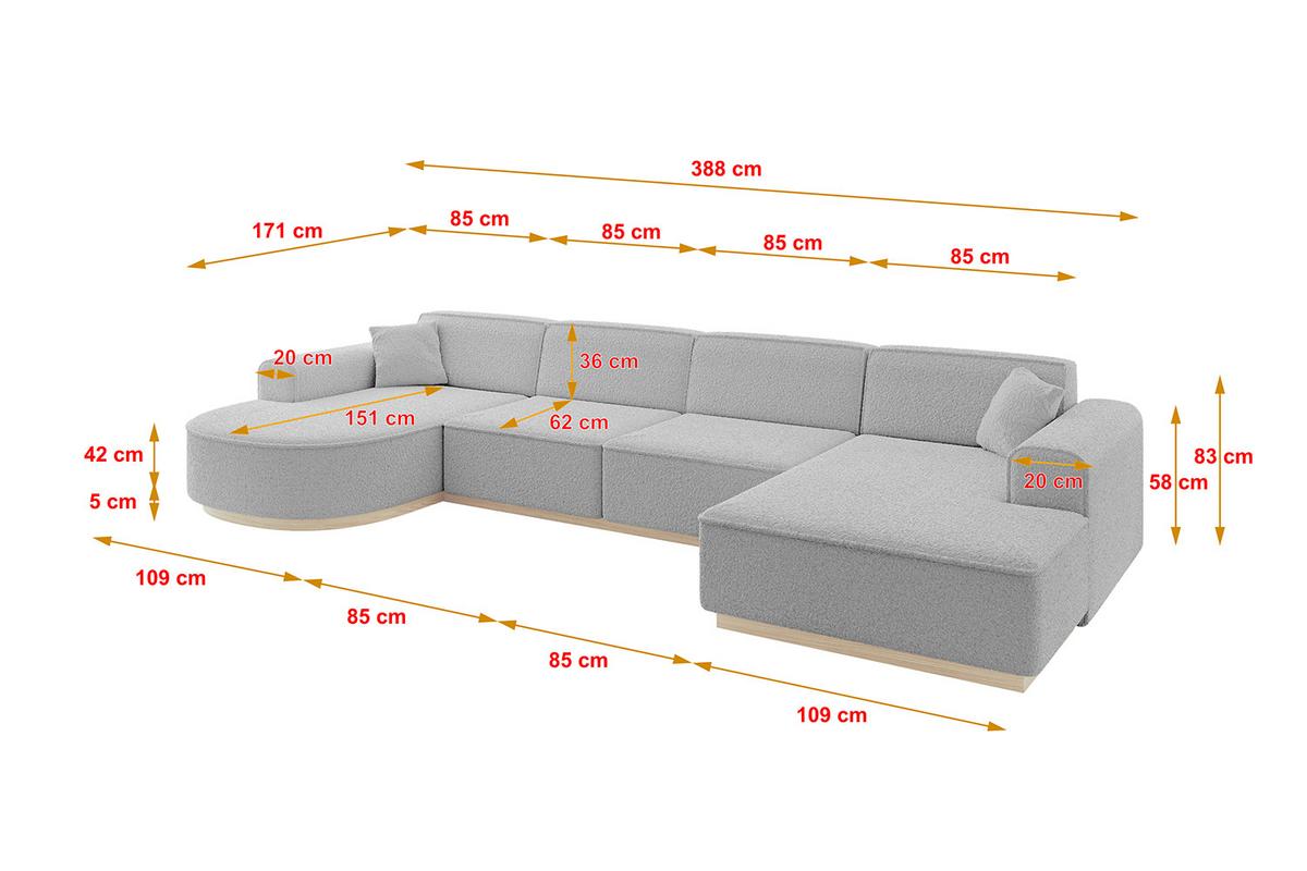 WOHNLANDSCHAFT ARRIO-U2 303x171x83 cm Hellgrau - Hellgrau, Holzwerkstoff/Textil (388/83/171cm) - ALTDECOR